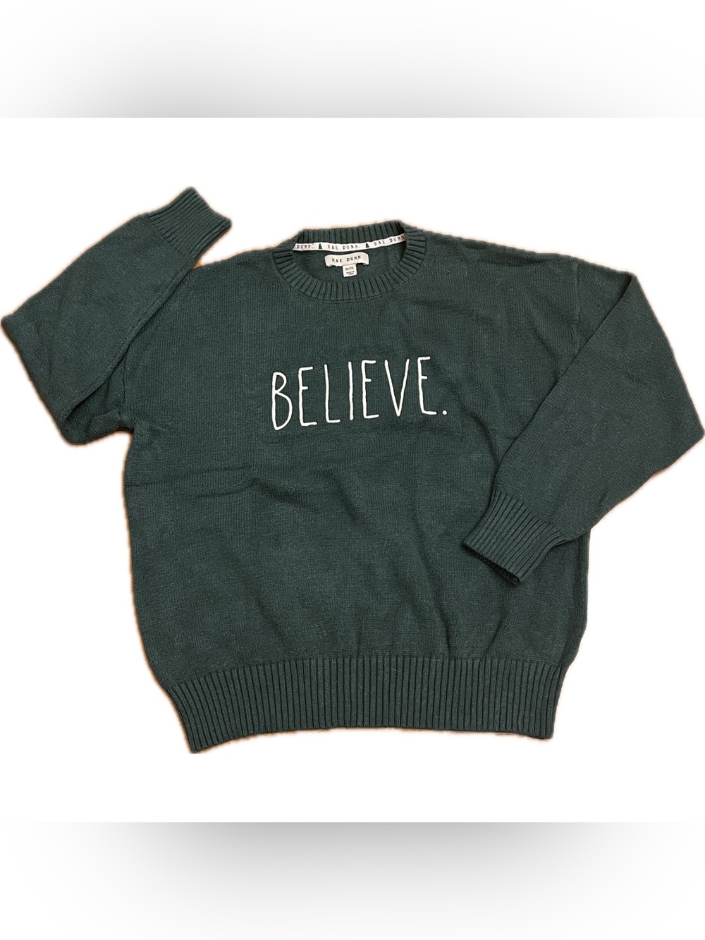 Rae Dunn Holiday Knit “BELIEVE” Sweater Women’s XL Soft Evergreen